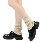 Polyester Elastane Knit Button Lace Leg Warmers