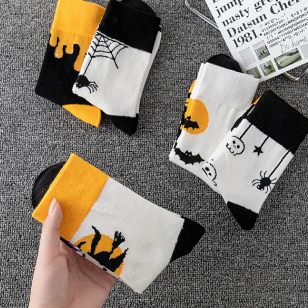 Polyester Elastane Halloween Patterned Mid Calf Socks 5 Pack - 4