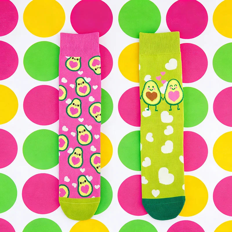 Cotton Blend Avocado Pattern Crew Socks
