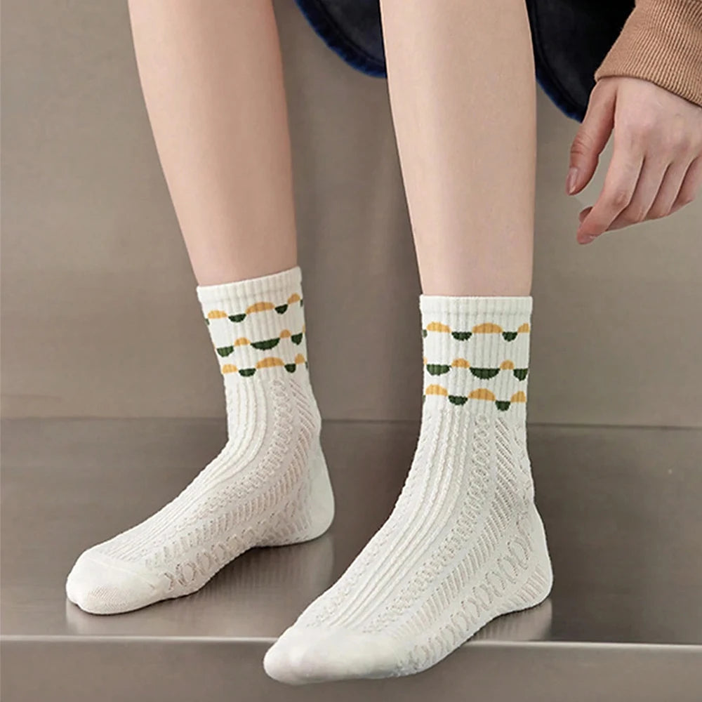 10 Pairs Floral Print Polyester Casual Mid Tube Socks