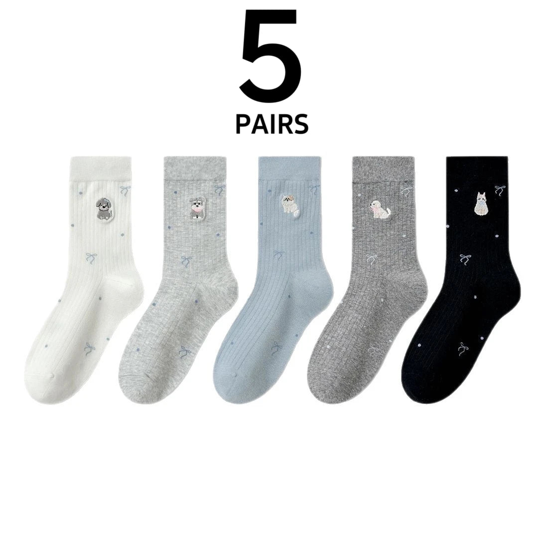 Polyester Elastane Cartoon Crew Socks Five Pair Set - 7
