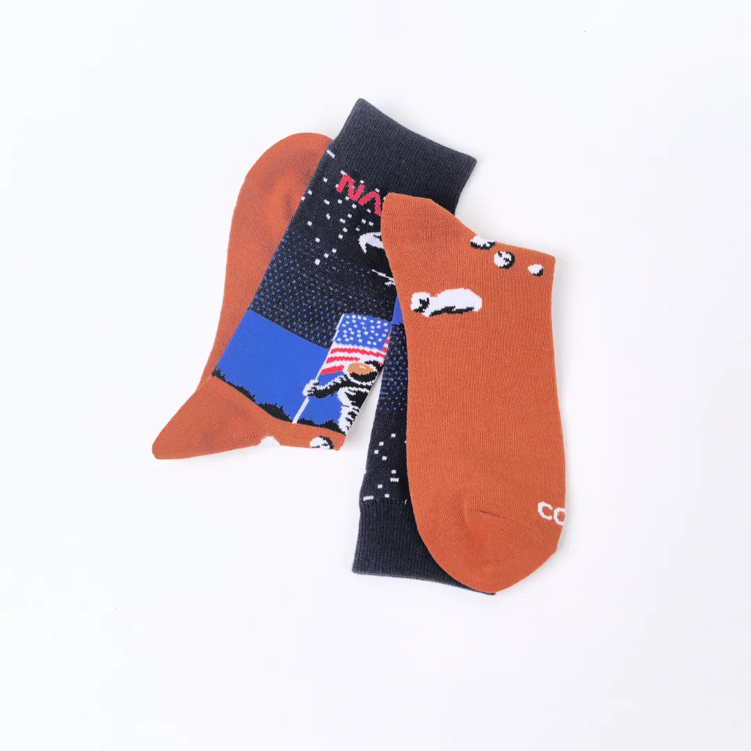 Cotton Blend Space Exploration Mid Calf Crew Socks