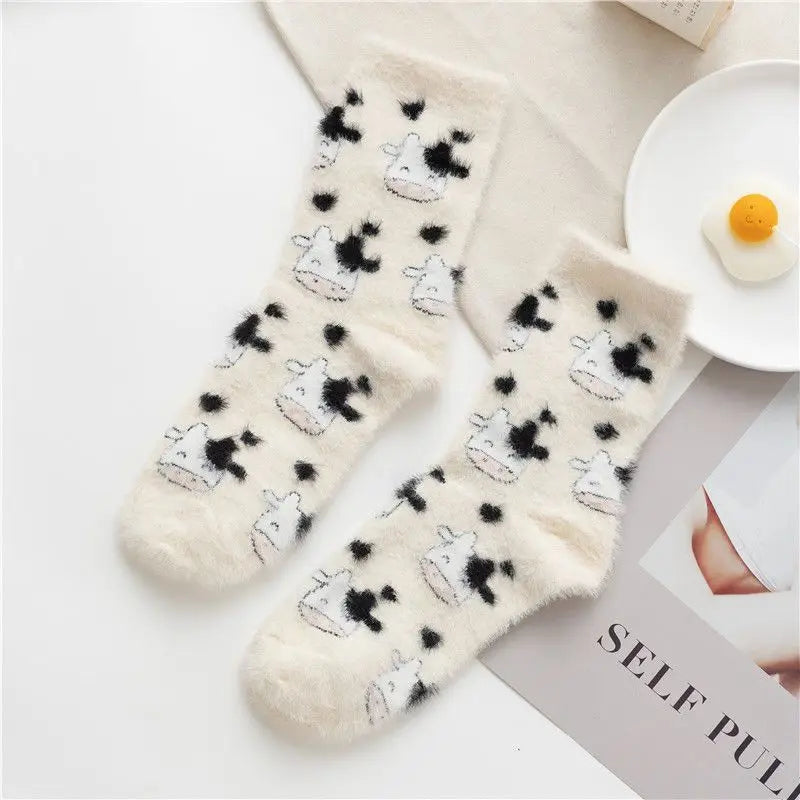 Plush Cartoon Mid Calf Socks Polyester Blend - 7
