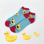 Cotton Blend Yellow Duck Pattern Casual Low Tube Socks