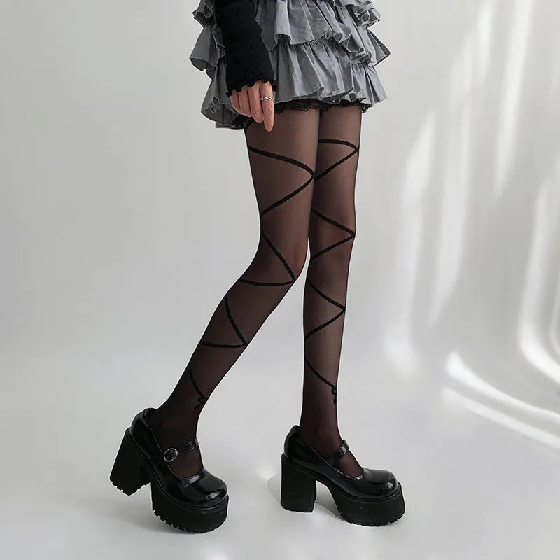 Nylon Cross Strap Ballet Style Pantyhose Tights - 3
