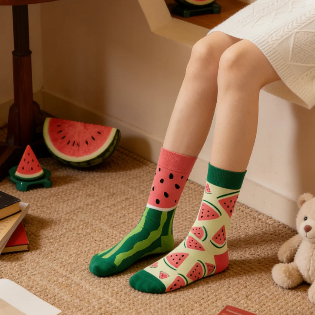 Cotton Blend Watermelon Pattern Mid Tube Socks