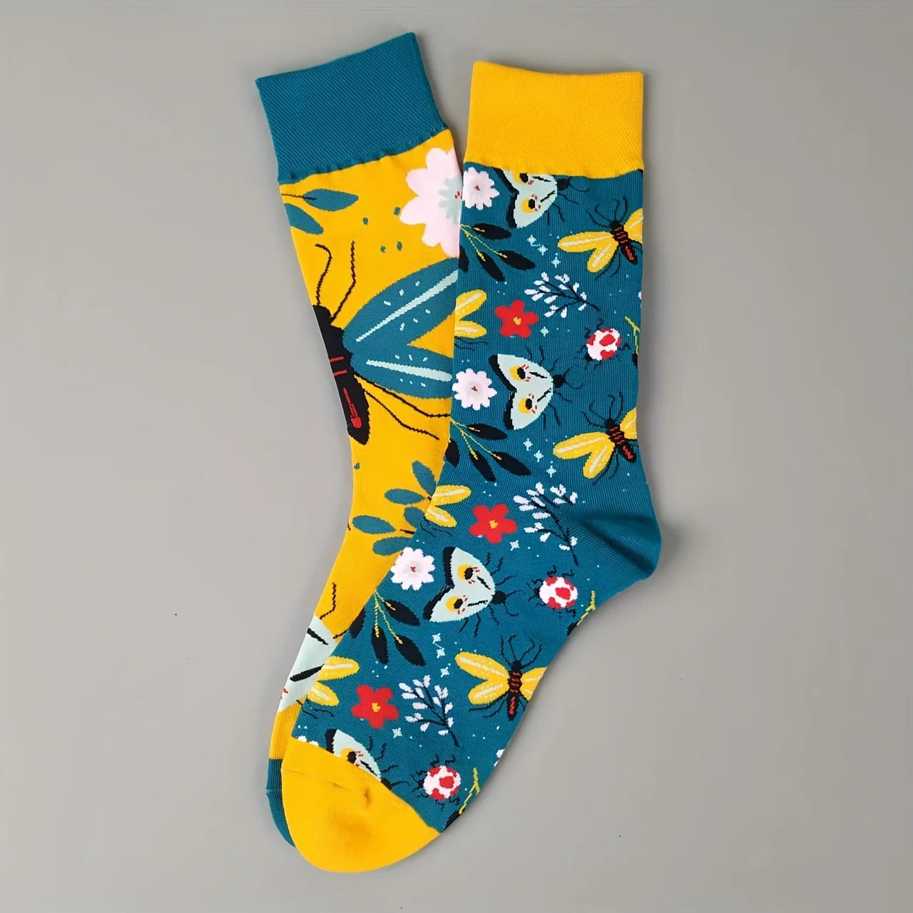 Cotton Blend Butterfly Ladybug Print Mid Calf Socks