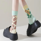 Cotton Blend Giraffe Print Mid Calf Socks