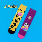 Cotton Blend Disco Cow Pattern Crew Socks