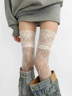 Nylon Spandex Floral Lace Thigh High Stockings
