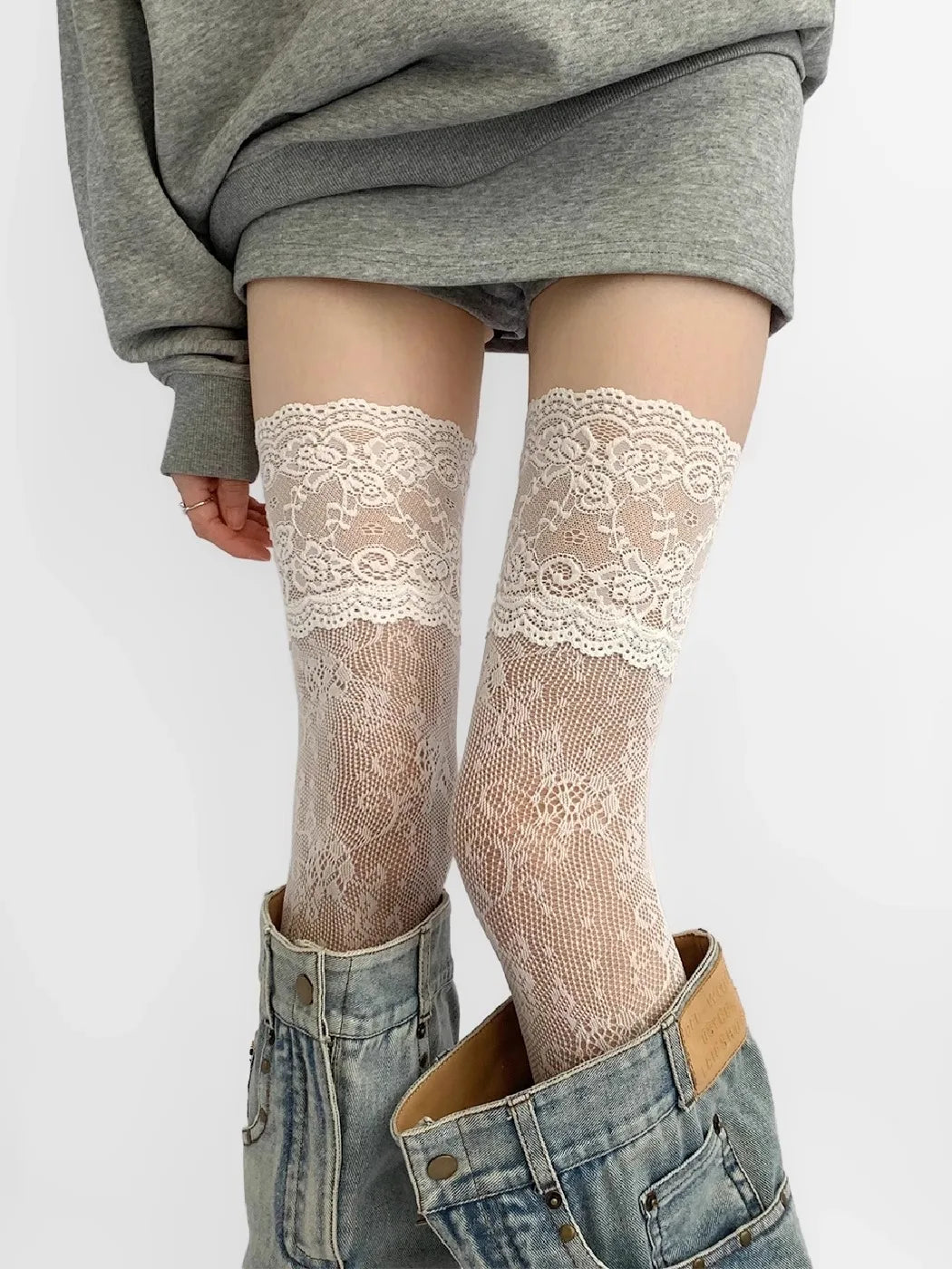 Lace Mesh Thigh High Stockings