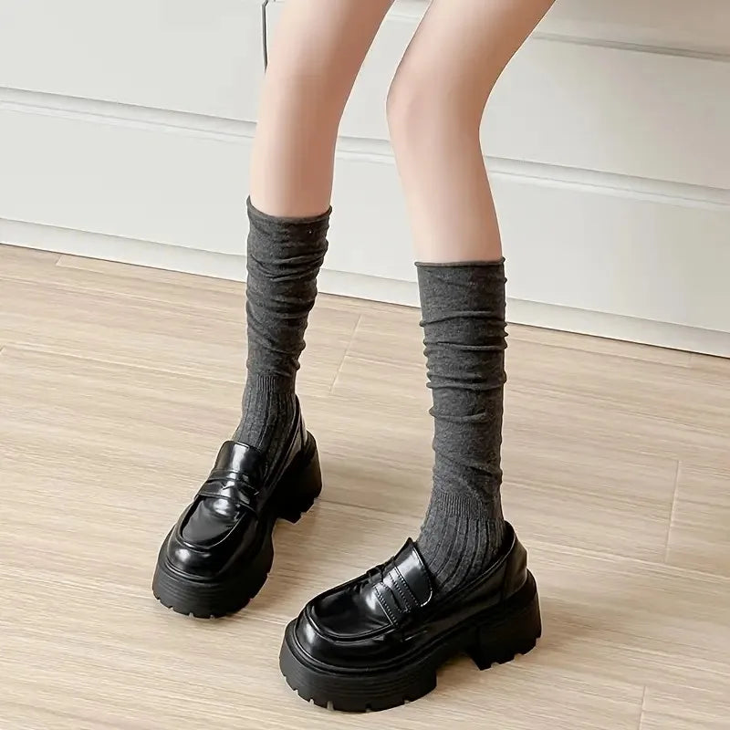 Ribbed Polyester Spandex Calf Socks