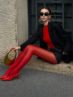 Solid Polyester Elastane Slim Fit Pantyhose Tights