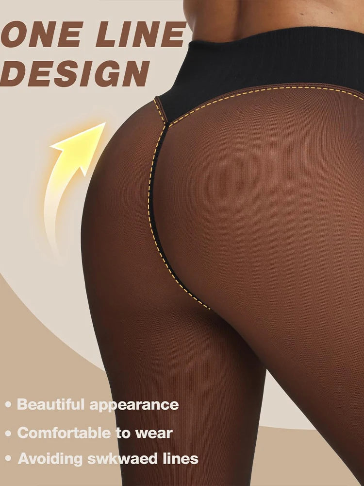 Fleece Lined Translucent High Waisted Thermal Tights - 17
