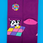 Cotton Blend Disco Cow Print Mid Calf Socks