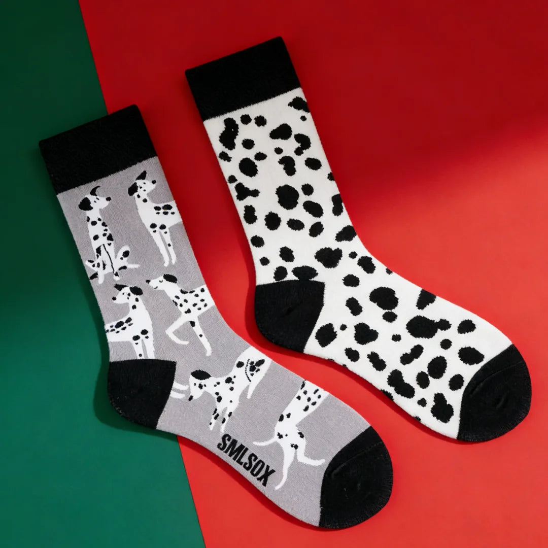 Cotton Blend Spotted Dog Pattern Mid Calf Unisex Socks - 1