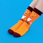 Cotton Blend Unisex Crew Fox Print Socks