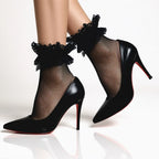Polyester Nylon Fishnet Lace Trim Ankle Socks