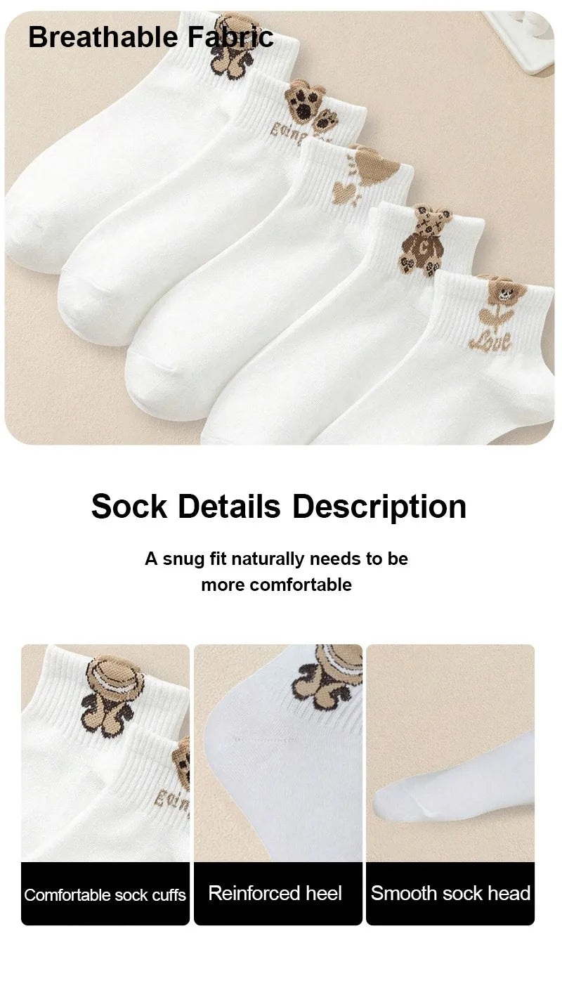 Polyester Elastane Teddy Bear Print Casual Ankle Socks for Women - 10