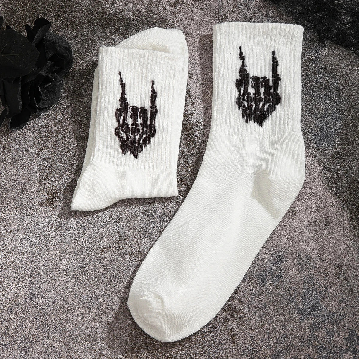 Polyester Elastane Skeleton Hand Print Crew Socks