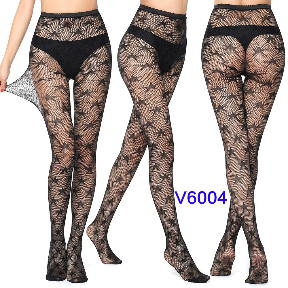Nylon Spandex Jacquard Patterned Fishnet Pantyhose Tights - 50
