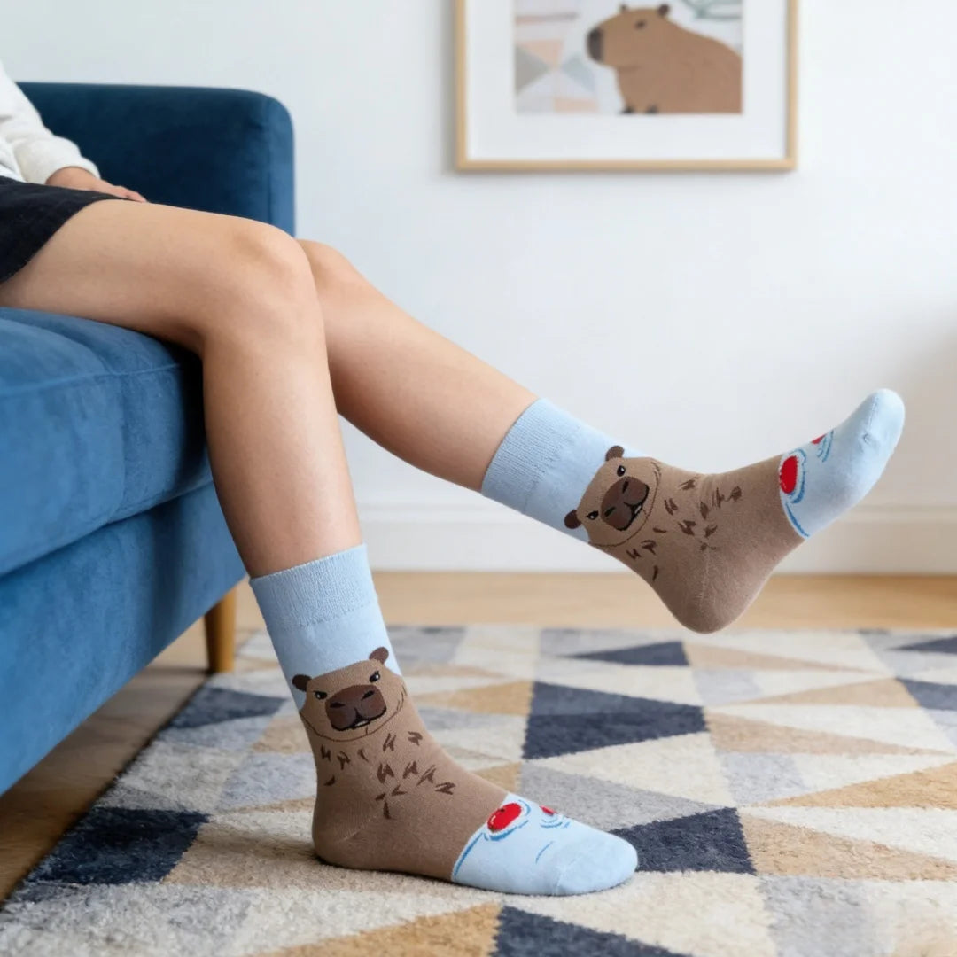 Cotton Blend Capybara Crew Socks