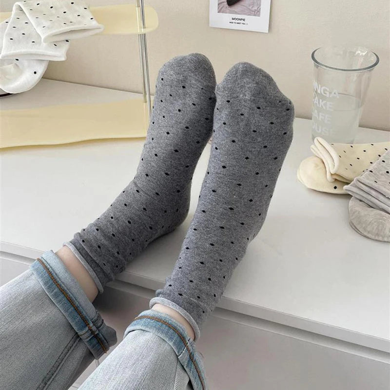Polyester Elastane Polka Dot Mid Tube Casual Socks - 15