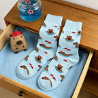 Cotton Blend Capybara Pattern Mid Calf Socks