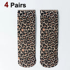 4 Pairs Womens Nylon Elastane Leopard Print Casual Socks