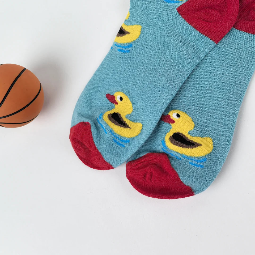 Cotton Blend Yellow Duck Pattern Casual Low Tube Socks - 5