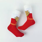 Polyester Elastane French Fries Print Unisex Mid Calf Socks 3 Pack
