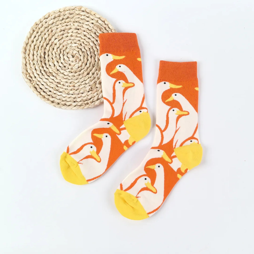 Cotton Blend Animal Pattern Mid Calf Socks for Women
