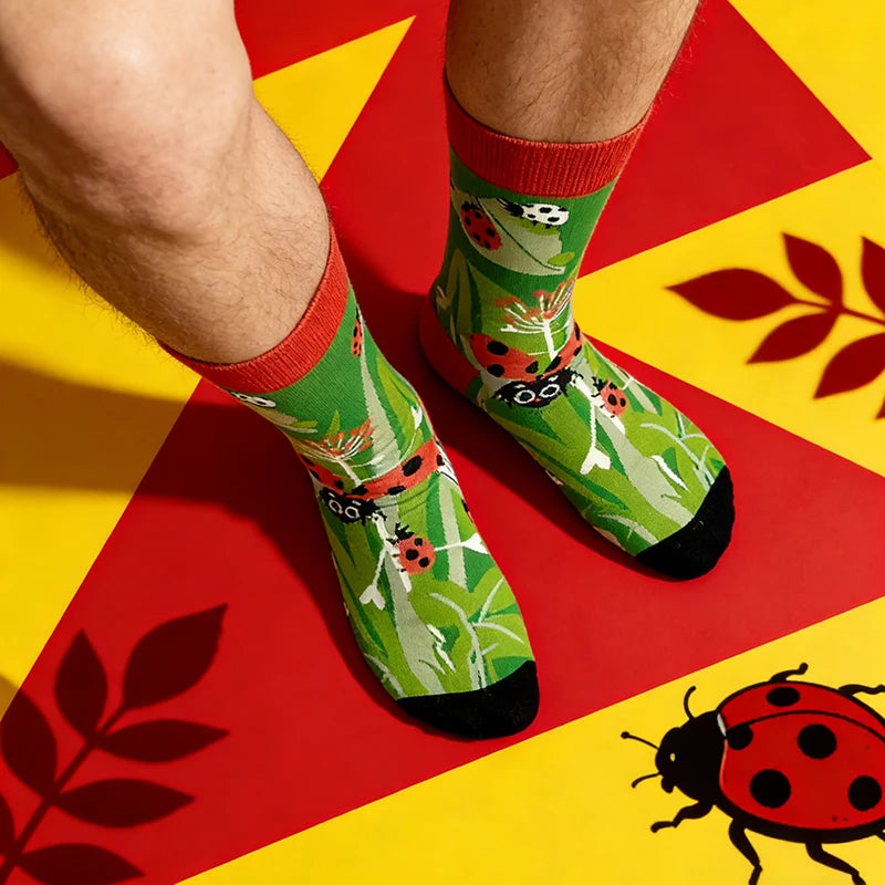 Cotton Blend Insect Pattern Crew Socks - 2