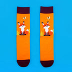 Cotton Blend Smiling Fox Pattern Mid Calf Socks