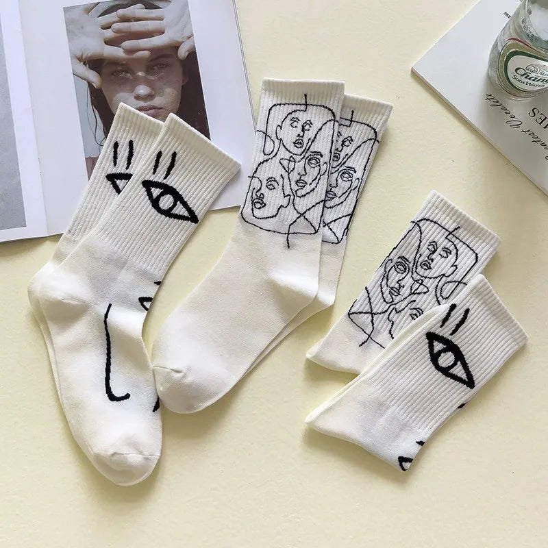 Cotton Blend Abstract Graphic Crew Socks - 8