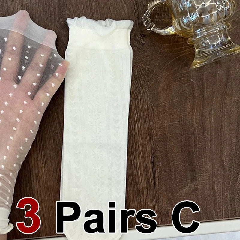 Polyester Elastane Lace Mid Tube Socks