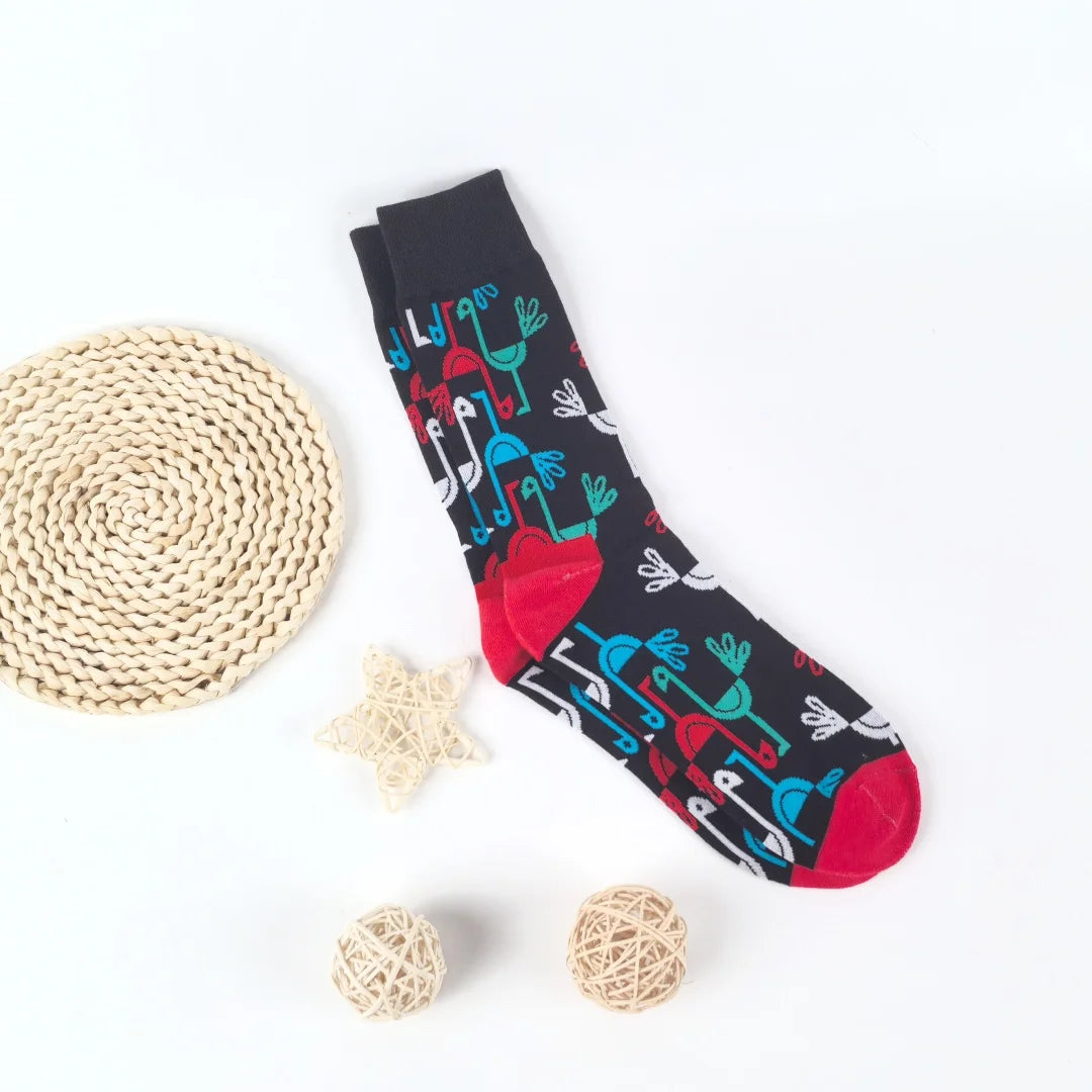 Cotton Blend Flamingo Print Mid Calf Socks - 6