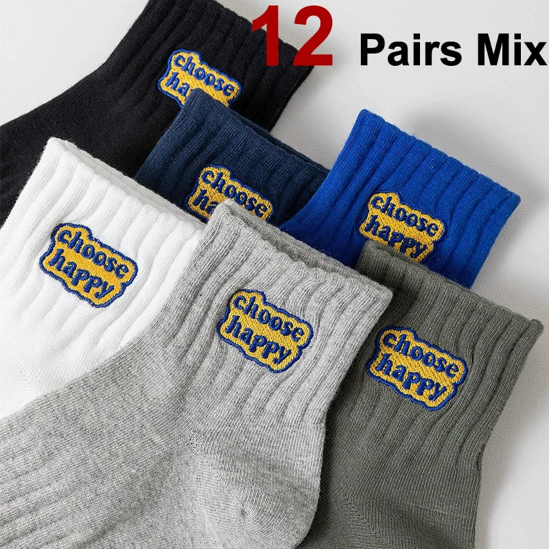Polyester Blend Printed Letter Casual Crew Socks