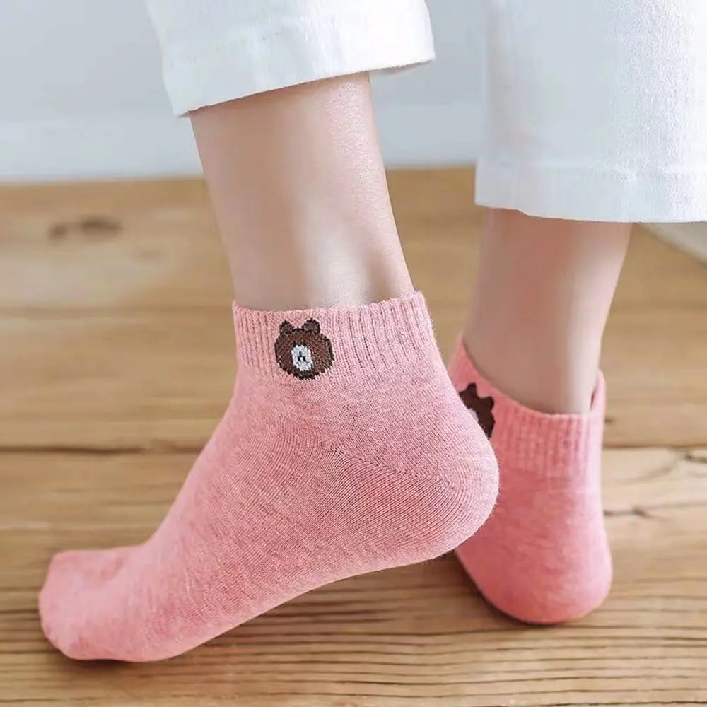 Polyester Low Tube Socks Bear Pattern 10 Pairs