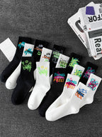 Polyester Elastane Mens Graffiti Crew Socks 10 Pairs