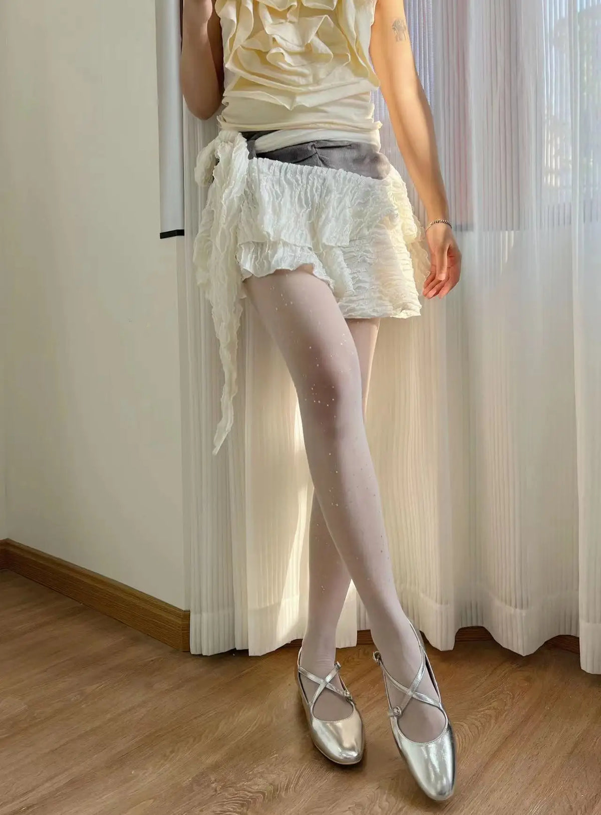 Polyester Elastane Sequin Sheer Pantyhose