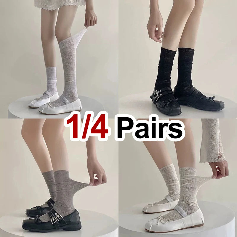 Lace Trimmed Polyester Elastane Casual Mid Tube Socks