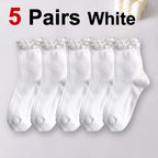Polyester Elastane Ruffle Trim Mid Tube Socks for Women