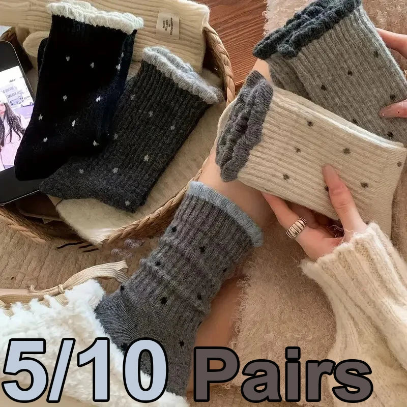 Polyester Elastane Polka Dot Mid Tube Casual Socks - 1