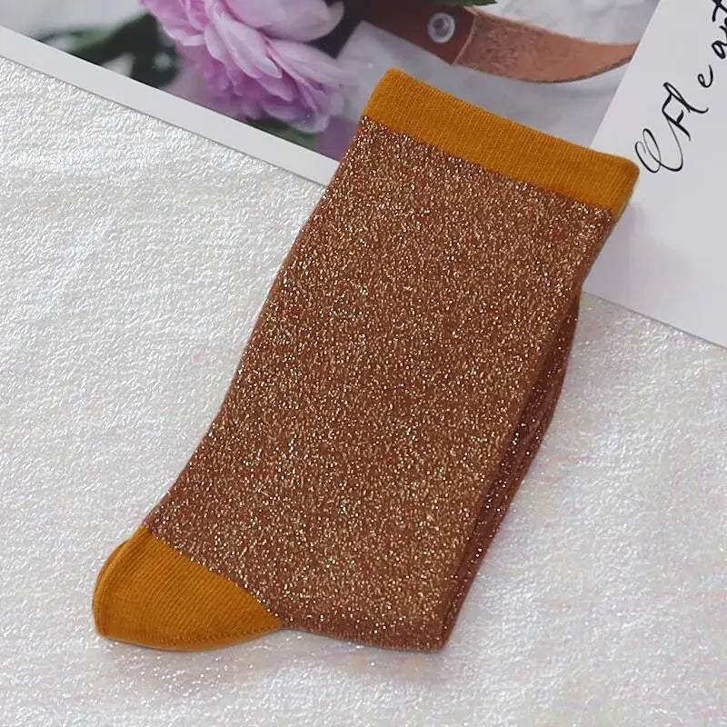 Shiny Metallic Cotton Blend Mid Tube Casual Socks - 41