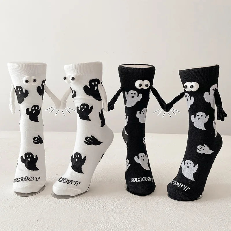 Cotton Ghost Design Magnetic Hand Holding Crew Socks