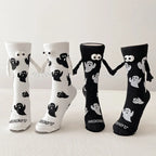 Cotton Ghost Design Magnetic Hand Holding Crew Socks