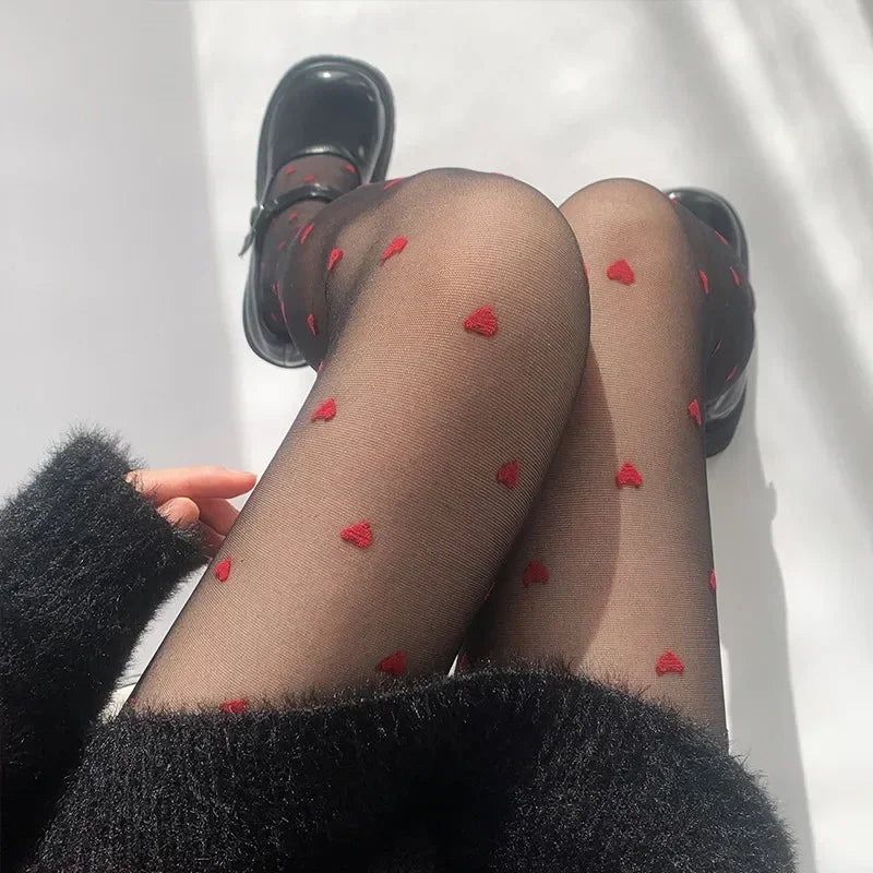 Nylon Polyester Heart Print Tights for Women