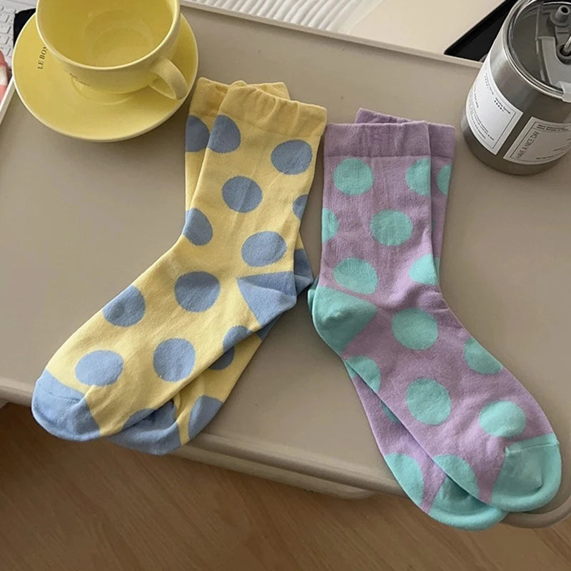 Cotton Polka Dot Mid Tube Casual Socks