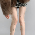 Rhinestone Embellished Nylon Elastic Tights